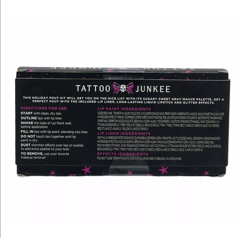 Tattoo Junkee Pout Kit Lip Paint Liner Metallic Naughty & Nice Liquid Lipstick - Picture 4 of 5